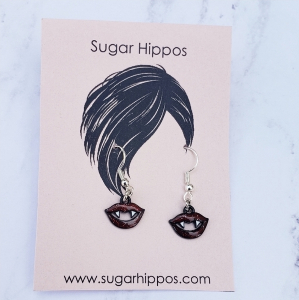 Halloween Earrings Fangs Red Vampire Lips